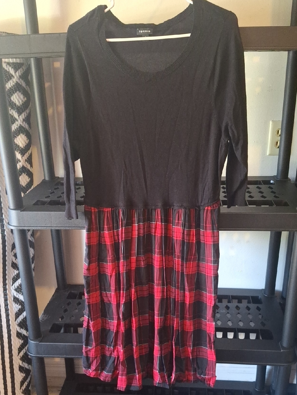 torrid Black Knit Top with Red Plaid Skirt Women's Dress